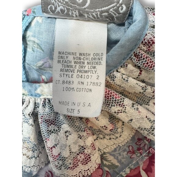 Vintage Le Maj Blue Pink Floral Cotton Toddler Dress Size 5 Made In USA - Picture 4 of 10